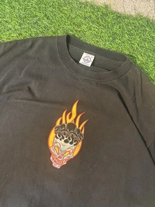 Vintage Y2K JNCO Style Flaming Skull Black Flames Graphic Shirt Size XL - Picture 1 of 6