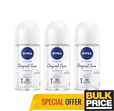 NIVEA DAMEN Nivea Original Care Women Roll-On Deodorant Non-Irritating 50ml 3er Pack