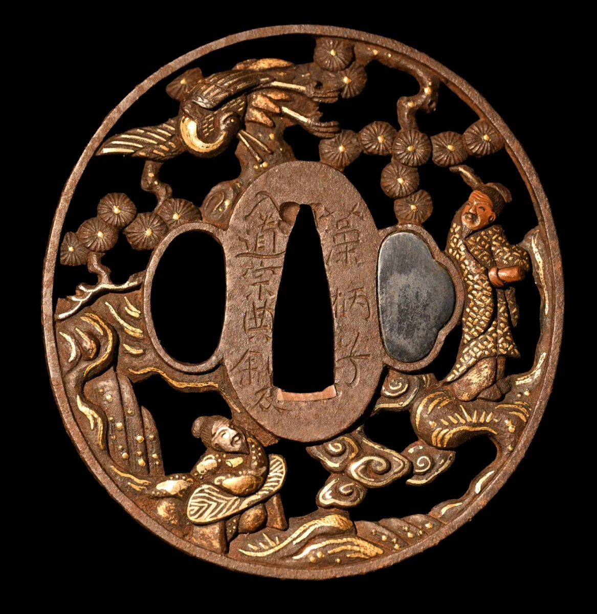 鉄製金箔装飾鍔 金色熨斗古董日本刀镡| eBay