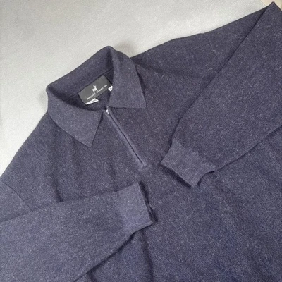 Peruvian Connection Sweater Mens XL Navy 100% Alpaca Half Zip Polo Short Sleeve - Image 1 of 4