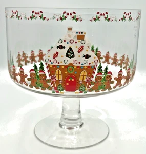 Vintage Weihnachten Glas Kleinigkeit Schüssel Lebkuchen Motiv Standfuß 8" T x 8" W - Bild 1 von 12