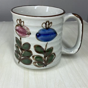 Vintage 70s Stoneware Mug Japan MCM Abstract Floral Coffee Tea Cup Speckled - Picture 1 of 8