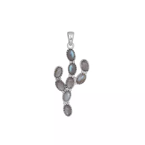 Colgante de plata de ley 925 con piedras preciosas de labradorita y cactus joyería única - Imagen 1 de 8