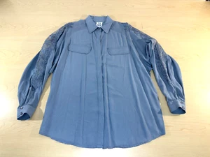 VTG Together Lace Embroidered Arms Blouse Button Down Shirt Gray Sz L - Picture 1 of 17
