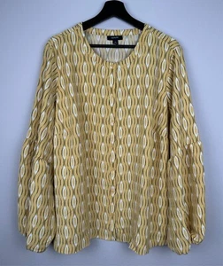 Alfani Top Womens Size 3X Yellow Long Puff Sleeve Artsy Button Career - Picture 1 of 10