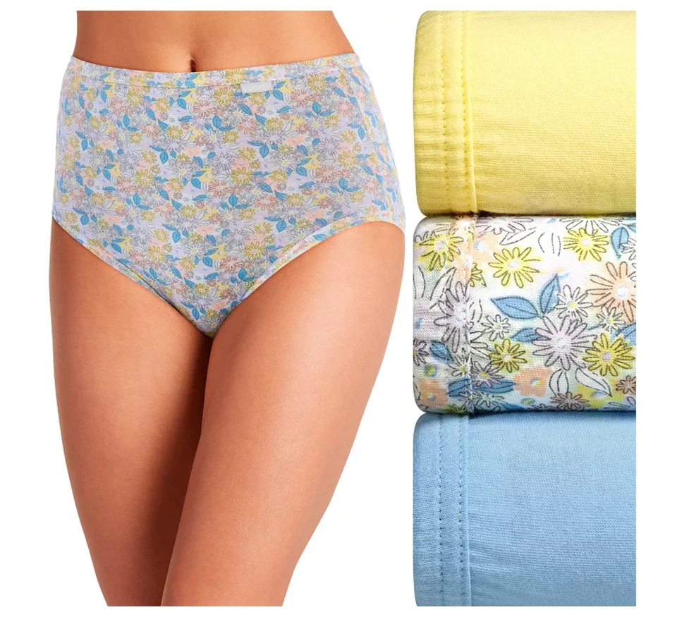 Women's Jockey 3-Pack Briefs (Yellow Blue) 100% Cotton Comfort Classic Underwear - Image 1 of 4