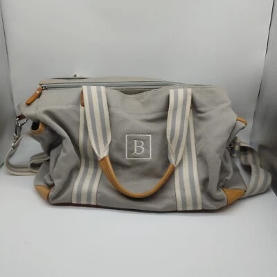 Pottery Barn Diaper Bag Grey B Monogram Kids Baby Duffle Tote Leather Classic - Image 1 of 4