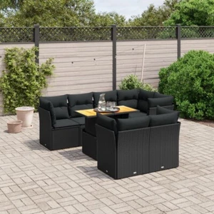 8-tlg. Garten-Sofagarnitur mit Kissen Schwarz Poly Rattan - Bild 1 von 3