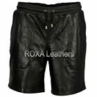 Roxa Modern Men Casual Genuine Lambskin Real Leather Short Drawstring Black Pant