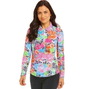 IBKUL Bamboo Garden Polo Top Size S M L XL Multicolor Long Sleeve Zip Shirt - Picture 1 of 2
