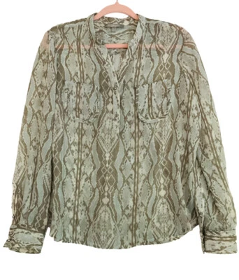 NY Collection Blouse Petite XL Animal Print Semi-Sheer Long Sleeves Pockets - Image 1 of 4