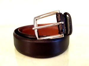 Lauren Ralph Lauren Sz 36 Belt Dark Brown Leather Belt Tan Lining Silver Buckle