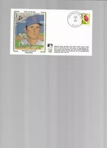 NOLAN RYAN MAJOR LEAGUE RECORD 1991 Z SILK BORDERED "SILK" CACHET - Picture 1 of 1