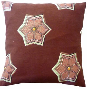 Designer Malabar fabric rustic burnt orange/brown gold stars 100% cotton cushion - Picture 1 of 2