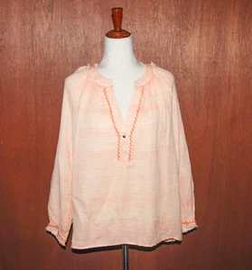 SUNDANCE Women's Medium Peach Orange Gauze Boho Top Peasant Fringe - Picture 1 of 7
