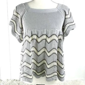 Crocheted Flutter Sleeve Grey Striped Blouse Square Neck Free People Small - Picture 1 of 9