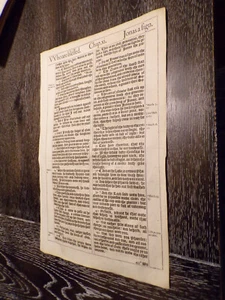 1611-1st Ed-Folio KJV Bible Leaf-Luke 11, 12-Sign of Jonah-Blood of Abel-5th Pr. - Picture 1 of 2