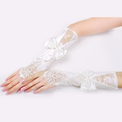 Guantes de encaje satinado para mujer fiesta del té elegantes guantes de cortesía para boda novia Foto 1 de 4
