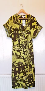 Next wrap dress Green/Black geometric Size 18 short sleeves BNWT Stretchy - Picture 1 of 8