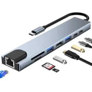 USB-C Hub 8-IN-1 Adapter 4K HDMI USB 3.0 LAN RJ45 Ethernet Micro SD Kartenleser - Bild 1 von 13