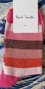 Paul Smith Women Italian Socks Ursula Stripe Pink Lurex F700 One Size Cotton Mix - Picture 1 of 5