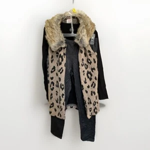 NEW GIRLS Black LONG SLEEVE TOP LEOPARD Vest LEGGING PANTS OUTFIT SIZE 8 C5 - Picture 1 of 4