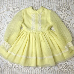 Vintage 1970s Claire Brooke Originals Girls 6 Yellow Sheer Party Dress Easter - Picture 1 of 8