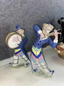 2 Porcelain Clown playing Drum And Violinby Rex Valencia, Made in Spain - Picture 1 of 5