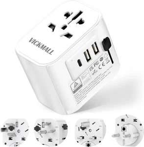 Universal Travel Adaptor,2 x USB- A & 1 Type-C Port Multi Plug Worldwide Adapter - Picture 1 of 8