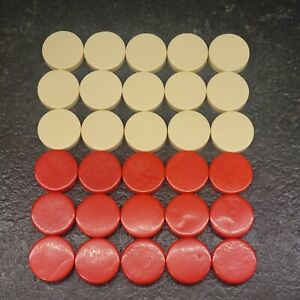 Vintage 30 Backgammon Pieces Red White 1 3/8" x  1/2" 425 Total Grams Taiwan