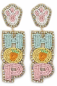 PENDIENTES TRASEROS FIELTRO CUENTAS SEMILLA “HOP” LETRA BLOQUE CONEJITO PASCUA ROSA AZUL AMARILLO - Imagen 1 de 1