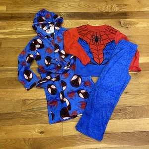 Spiderman  Boys 3-Piece Super Soft Hooded Robe & Pajama Set Marvel size 10 - Picture 1 of 7