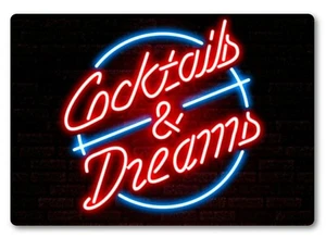 Cocktails & Dreams Bar Schild METALL Plakette 80er Jahre Neon Style Kreuzfahrt Film Club - Bild 1 von 12