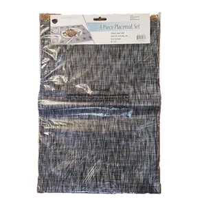 4 Pc Black/White Placemat Set 12x 18 Inch Household Trends EZ Wipe Clean - Picture 1 of 6