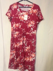 Haute Edition Women's Floral Casual Midi Dress with Pockets - Red -Size: L - Picture 1 of 4