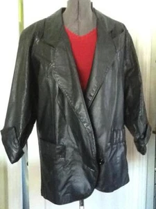 G III Global Identity Black Leather/Leopard Print Leather Barn Car Hip Coat USA - Picture 1 of 1