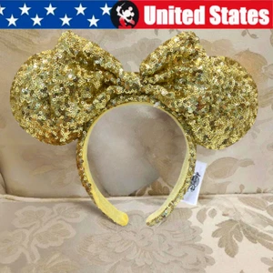 2023 Edition Gold Sequins Bow Disney Rare Minnie Mouse Anniversary Ears Headband - Picture 1 of 7