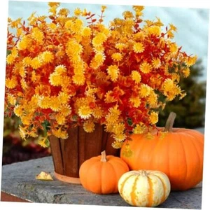 12 Bundles Artificial Fall Flowers for Outdoors Fake Plants - Faux Fall Yellow - Picture 1 of 8