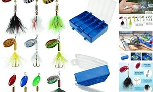 10pcs Spinner Lures Baits with Tackle Box, Bass Trout Salmon Hard Metal - Picture 1 of 7