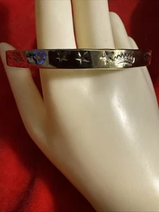 VTG Taxco Mexico 925 Sterling Silver Stars Crown Retro Bangle Bracelet - Picture 1 of 5