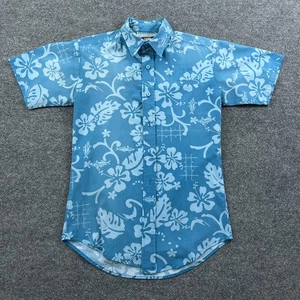 Hawaiian Airlines Shirt Mens Medium Blue Floral Aloha Button Uniform *NO BUTTON - Picture 1 of 15