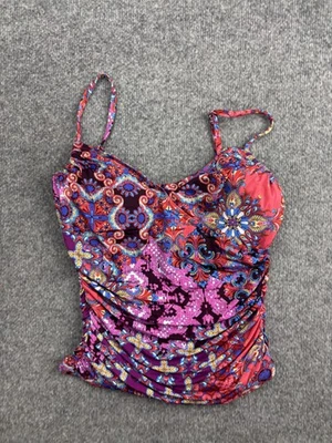 Garnet Hill Tankini Top Womens 10 Multicolor Paisley Ruched Swim Padded Cups - Image 1 of 4