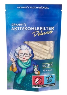 GRANNY´S WEED GRANNYS Deluxe Aktivkohlefilter 6mm – 50 Stück mit Keramikkappe & Mundstück Tip