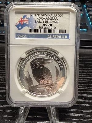 2012 P Australia $1 KOOKABURRA 1oz Silver .999 NGC MS70 - Light Spotting ER Ag - Image 1 of 2