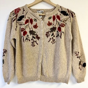 Vtg Heirloom Collectibles Small cardigan embroidered Fall Leaves granny Core - Picture 1 of 10