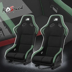J2 Universal Fixed Position Bucket Racing Seat w/Sliders+Brackets Black/Green - Bild 1 von 7