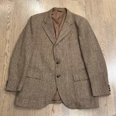 Chaqueta Blazer Para Hombre Clásica Tweed Espiga Marrón 100% Lana 44L Foto 1 de 4