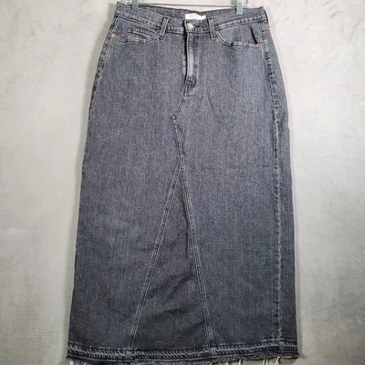 Y2K Levi Strauss Signature Skirt Womens Size 12 Black Denim Midi Raw Hem Grunge - Image 1 of 4