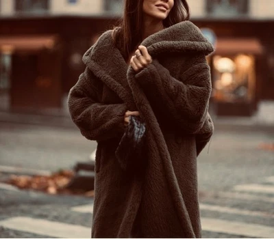 Max Mara Alpaca Wool Teddy Coat Size US 10 Brown Hooded Oversize Italy ~Pristine - Image 1 of 4