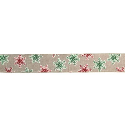 Northlight Red and Green Snowflake Burlap Christmas Wired Ribbon 2.5" x 16 Yards - Image 1 of 3